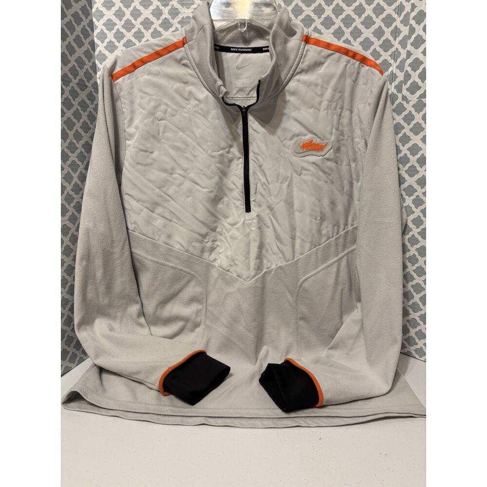 Nike Shirt Men's Med Gray Orange Running Dri Fit Wild Run Element 1/2 Zip Mock